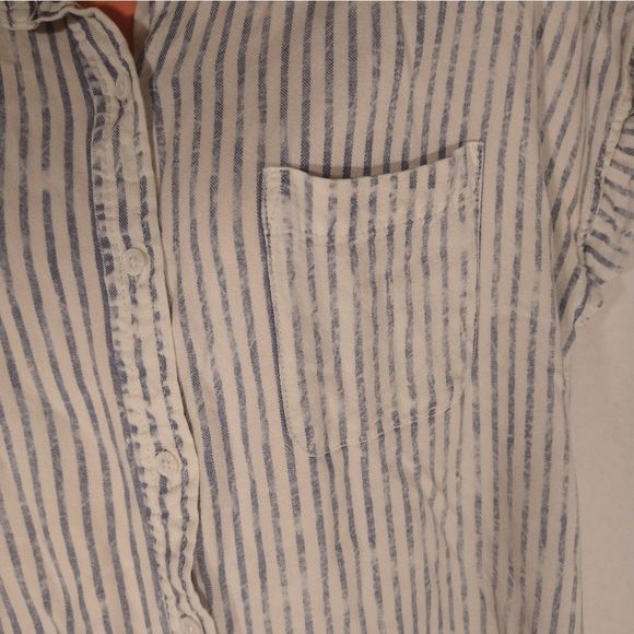 Harper Button Down Shirt Distressed Blue Stripe Sz Medium Faded Distressed Style - Picture 5 of 9